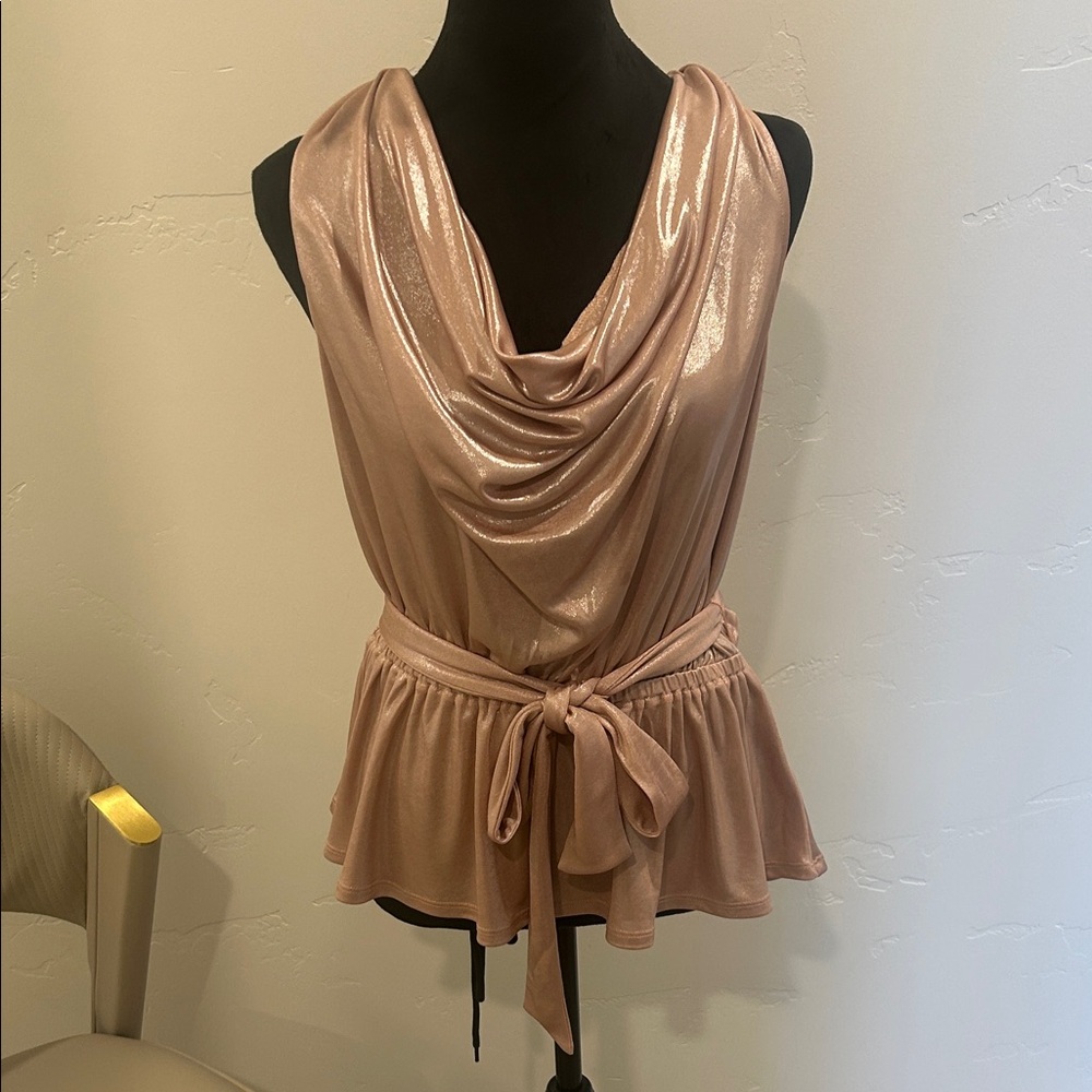 Elegant Metallic Pink Cowl Neck Top